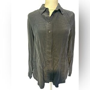 Jenni Kayne Navy Blue Casual Silk Button-Down Shirt | Very Good Condition